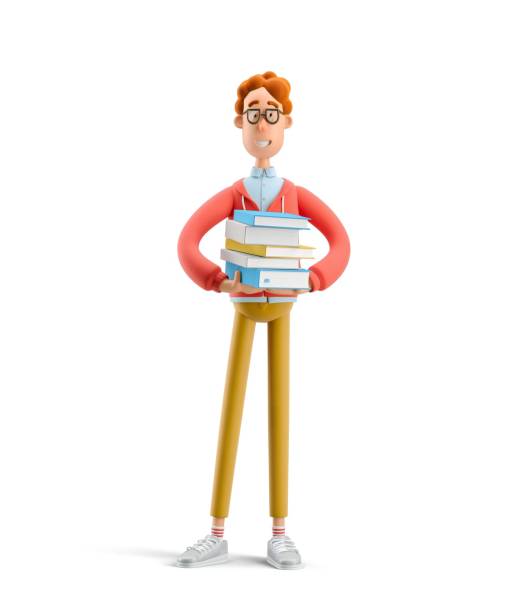 istock Nerd Larry with book. 3d illustration. Study and education concept. 1542570169
