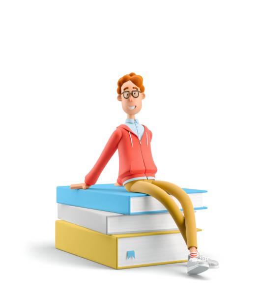 istock Nerd Larry with book. 3d illustration. Study and education concept. 1542570171