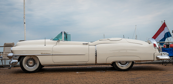 Des Moines, IA - July 01, 2022: High perspective front corner view of a 1964 Buick Riviera 2 Door Hardtop at a local car show.