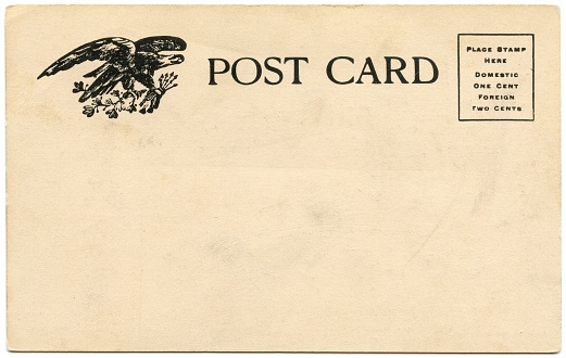 Back of vintage blank postcard with space for text