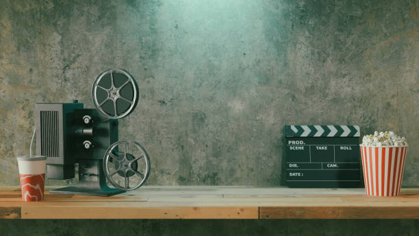 istock Movie podium background with movie objects, 3d rendering 1542598403