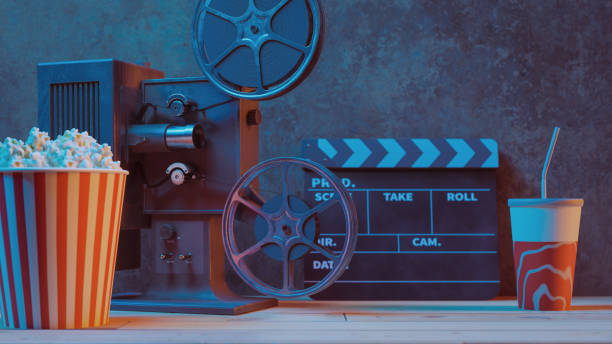 istock Movie podium background with movie objects, 3d rendering 1542598404