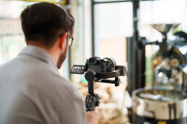 istock Social Media content creating with camera on gimbal 1542615951