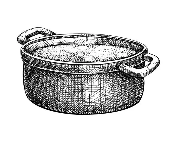 Vector illustration of Pan with soup sketch