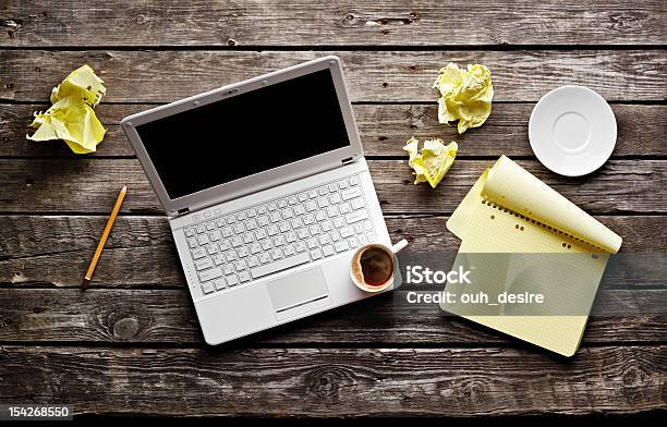 Laptop With Cup Of Coffee Top View Stock Photo - Download Image Now - Blank, Coffee - Drink, Computer Key