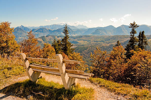 istock bench with a view of  mountains 154269933