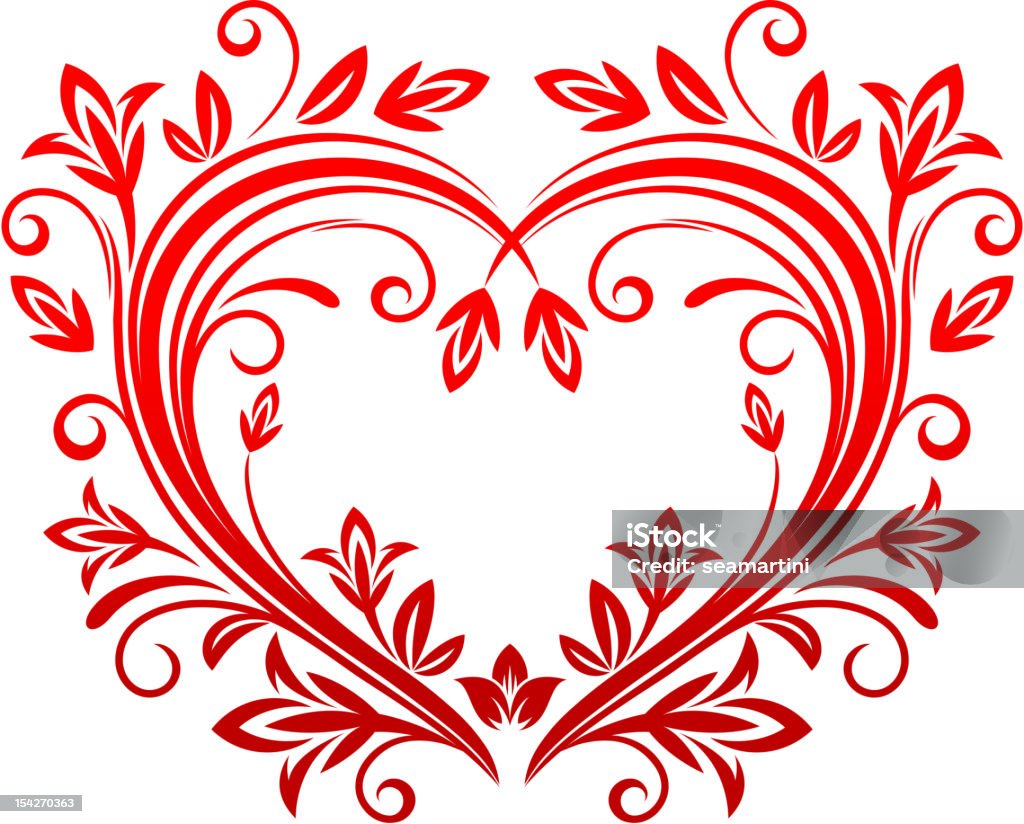 Rojo corazón floral - arte vectorial de Flor libre de derechos