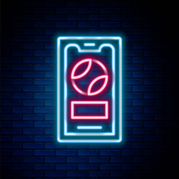 Glowing neon line Smartphone with baseball ball on the screen icon isolated on brick wall background. Online baseball game for mobile phone. Colorful outline concept. Vector Glowing neon line Smartphone with baseball ball on the screen icon isolated on brick wall background. Online baseball game for mobile phone. Colorful outline concept. Vector. baseball-scorecard stock illustrations