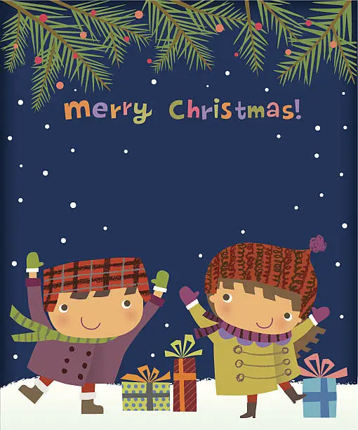 Vector illustration of Children celebrating Christmas