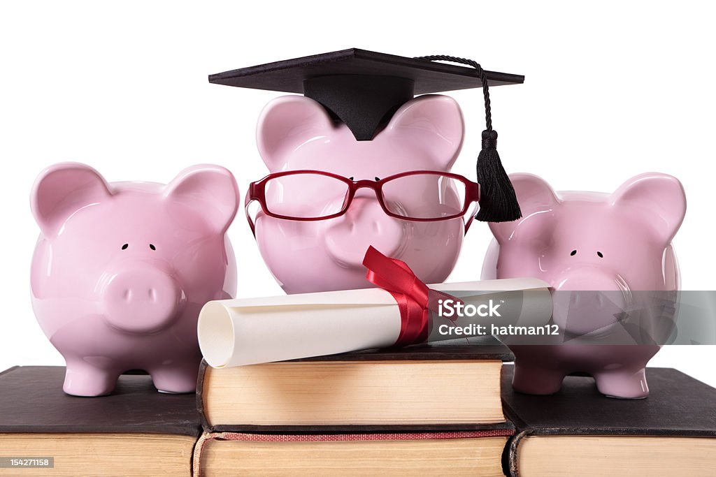 Graduação Piggy bancos - Foto de stock de Cofre de porquinho royalty-free
