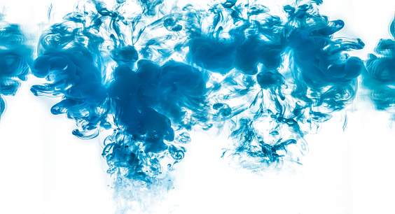 Blue Acrylic Ink in Water. Color Explosion. Paint Texture isolated on white