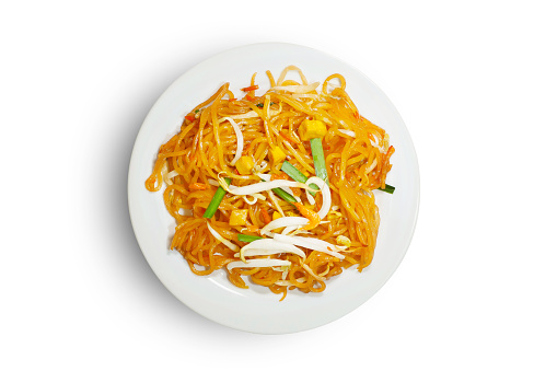 Stir fried Thai style noodles(Pad Thai)isolated on white background.With clipping path.