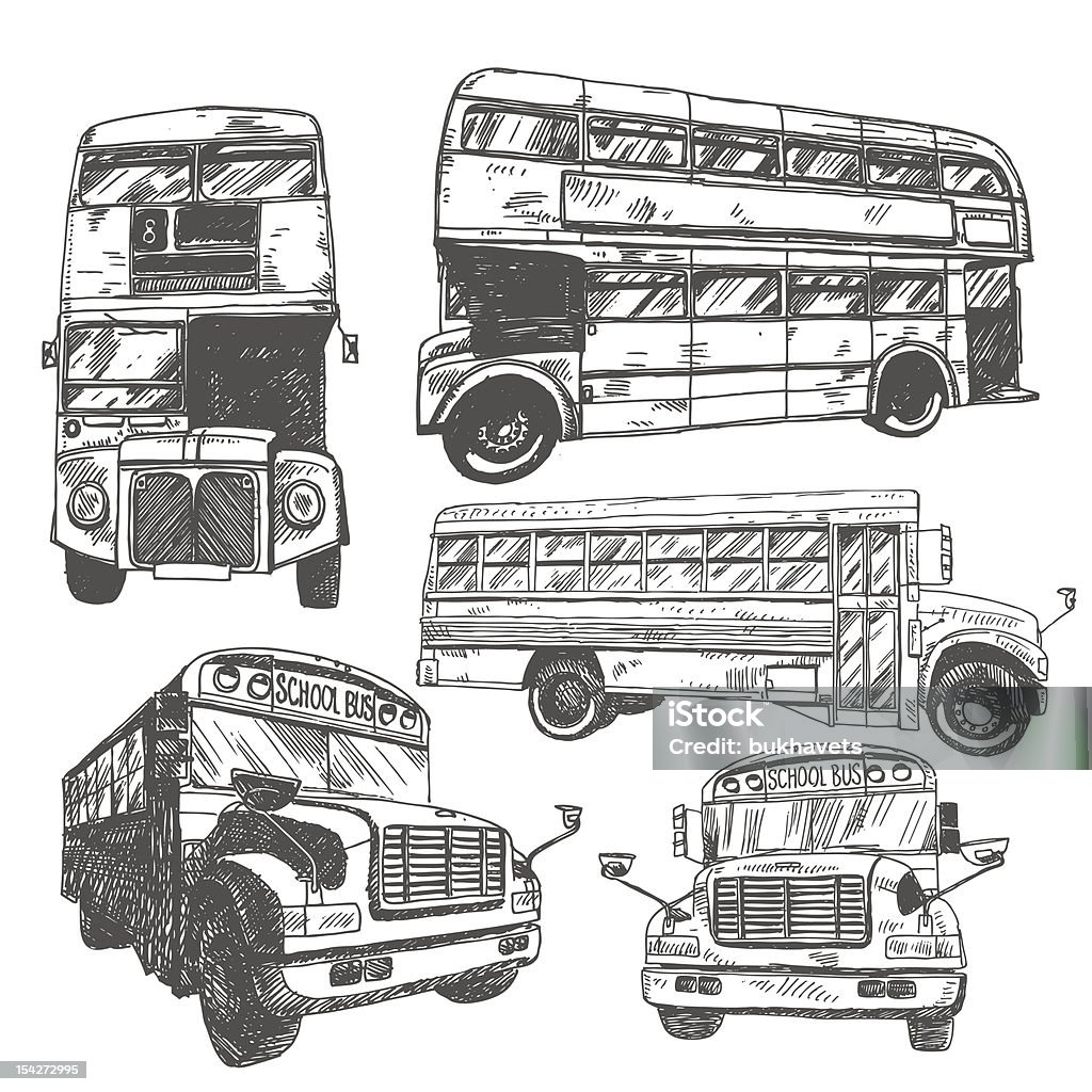 vector conjunto con el autobús - arte vectorial de Autobús libre de derechos