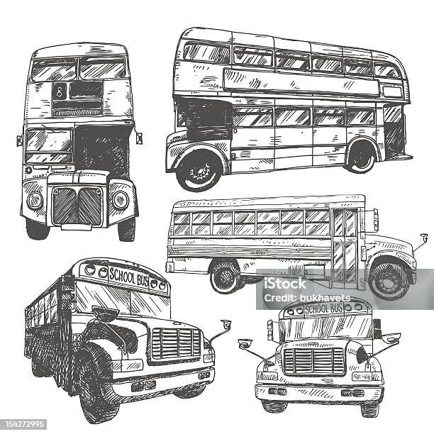 Ilustración de Vector Conjunto Con El Autobús y más Vectores Libres de Derechos de Autobús - Autobús, Londres - Inglaterra, Anticuado