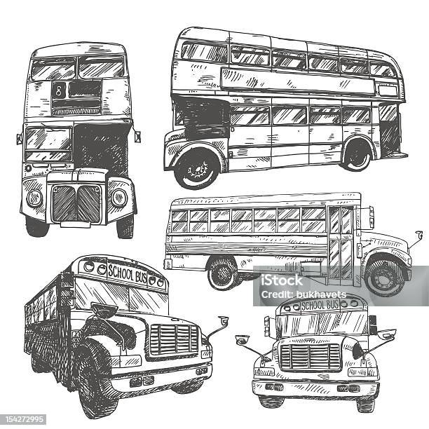 Vetores de Vetor Definido Com Ônibus e mais imagens de Ônibus - Ônibus, Londres - Inglaterra, Estilo retrô