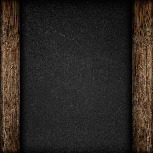 istock Black wall with wooden panels 154273769