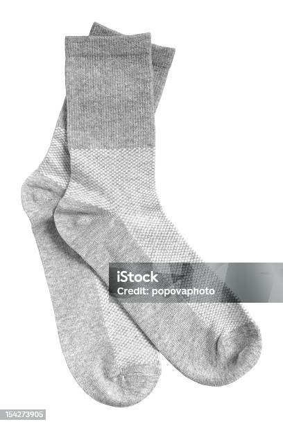 Closeup Of Gray Crew Socks Isolated On White Background Stock Photo - Download Image Now
