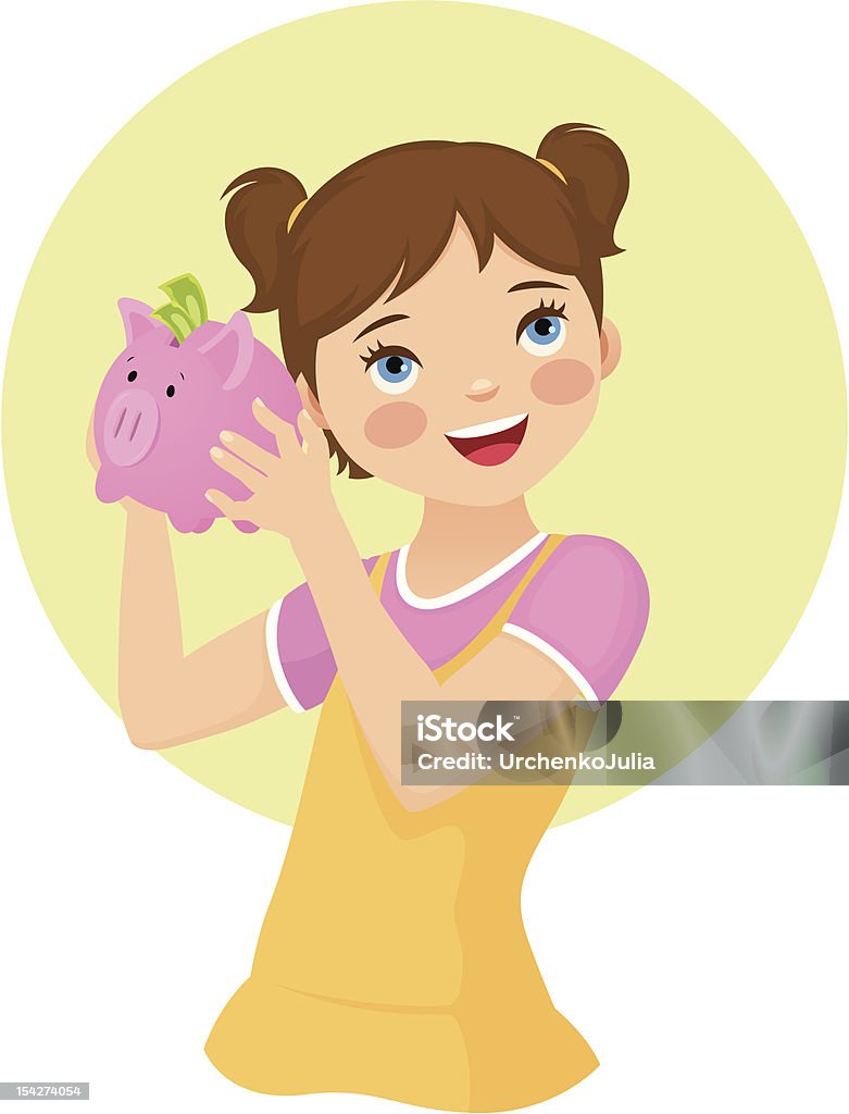 Girl holding money box Little girl holding piggy bank Bank Account stock vector