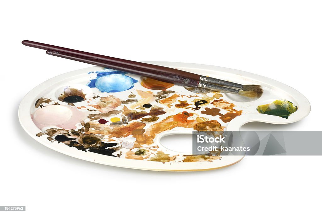 Brushes on a Palette Acrylic Painting Stock Photo