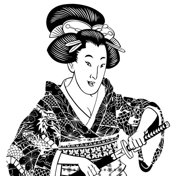 Vector of Illustration of Japanese Geisha Samurai silhouette