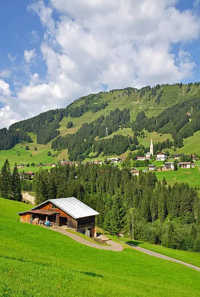 View into the Kleinwalsertal near Hirschegg,Voralrberg,Austria