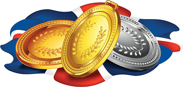 Medals laying on a flag vector art illustration