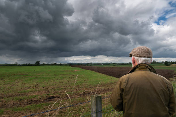 istock Senior man looking at a plowed field 1542789525