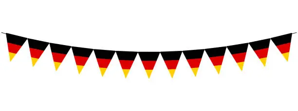 Vector illustration of German Unity day pennants, bunting garland, string of triangular flags for outdoor party, Tag der Deutschen Einheit, wimpelkette deutschland