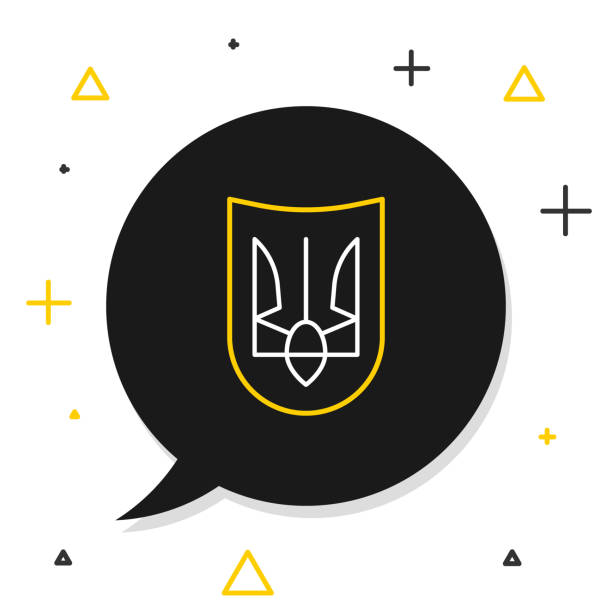 라인 우크라이나의 국가 상징은 흰색 배경에 분리되어 있습니다. 우크라이나 삼지창. 다채로운 개요 개념입니다. 벡터 - ukraine trident ukrainian culture coat of arms stock illustrations