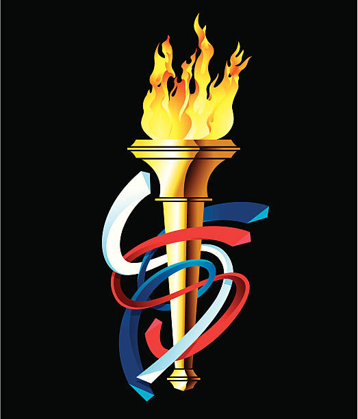 Flaming torch surrounded by ribbons vector art illustration