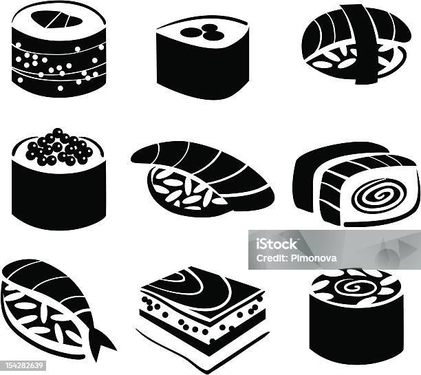 Ensemble De Sushi Vecteurs libres de droits et plus d'images vectorielles de Aliment - Aliment, Cartoon, Caviar