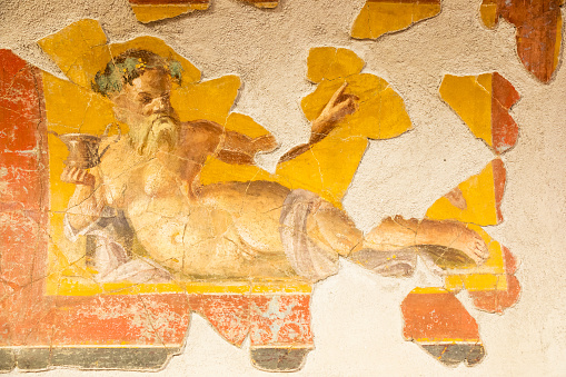 Italy, Pompeii - Roman house interior, antique fresco decoration, ancient wall painting