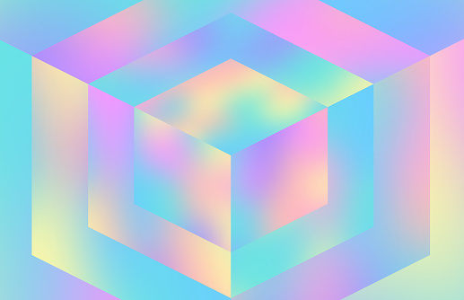Modern crystal cube pastel gradient abstract background.