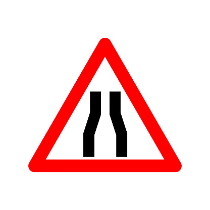 Road Narrowing Sign Warning Sign Narrowing The Road On Both Sides Red