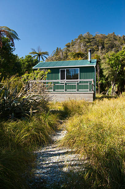 Stafford Bay Hut, South Westland, New Zealand. An absolute gem of a place, looking out at the lagoon and coastal rainforest.