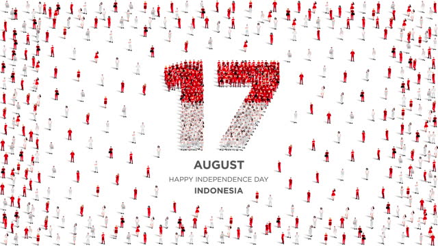 Happy Independence Day Indonesia. A large group of people form to create the number 17 as Indonesia celebrates its Independence Day on the 17th of August. 4K Animation Video.