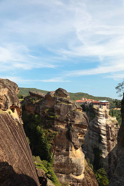 meteora - looking through window individuality old architecture foto e immagini stock