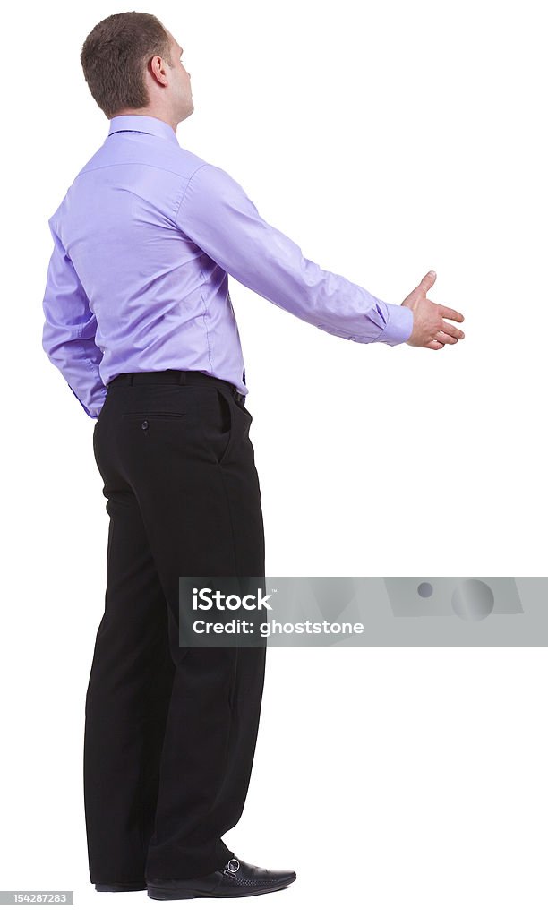 Вид сзади Деловой человек в рубашке перемешайте руками - Стоковые фото Белый роялти-фри