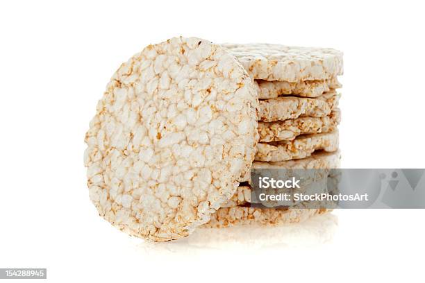 Diet Rice Cakes Pile Isolated On White Background Stock Photo - Download Image Now - Rice Cake, Cut Out, Crunchy