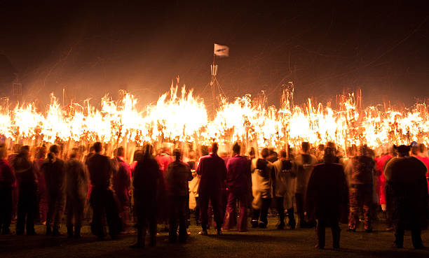 Up Helly Aa Galley Burning stock photo