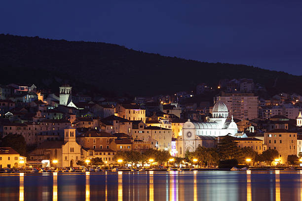 istock Croatian town Sibenik at night 154290860
