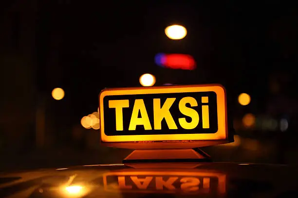Yellow sign of the Istanbul taxi, Turkey