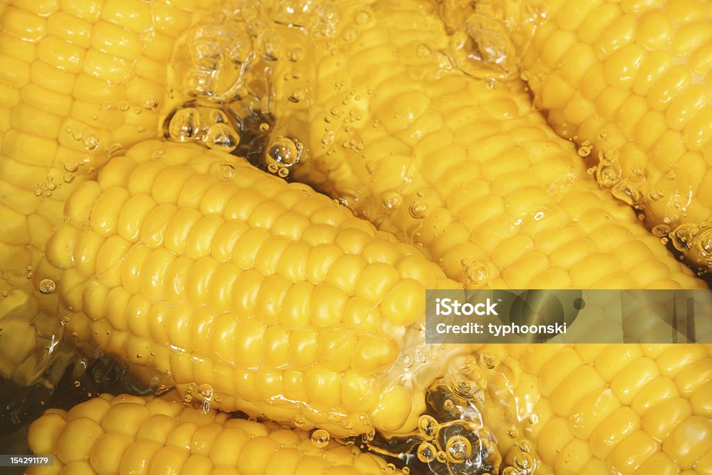 Boiling corn Photograph of cooking corn in pan Agriculture Stock Photo