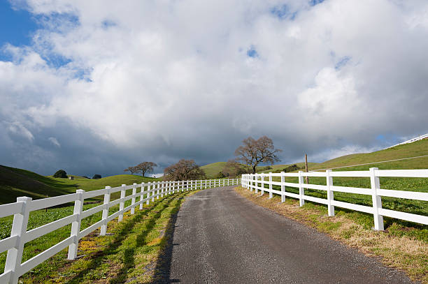 istock Country road with white fence 154293951