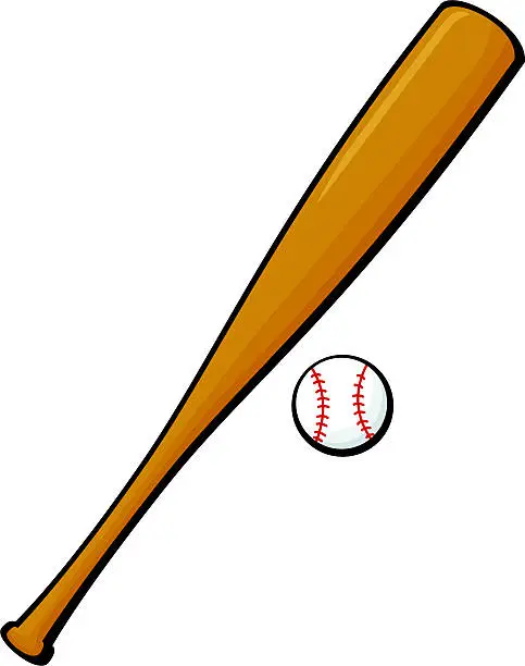 Vector illustration of Cartoon baseball and bat illustration over white background