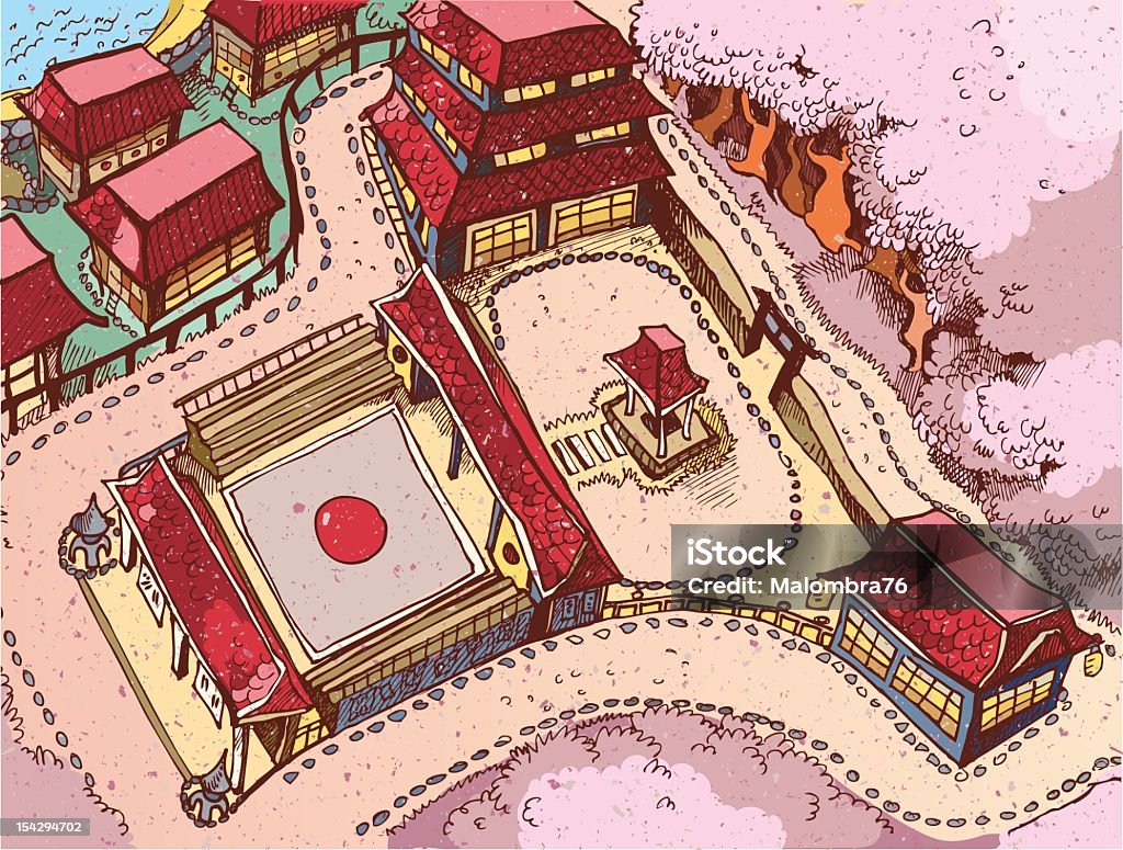 Japan dojo High view of a traditional japan village and martial arts school and dojo. Japan stock vector