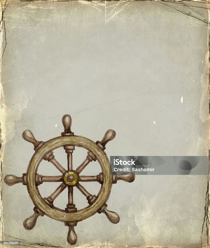 Акварельная иллюстрация рулевым колесом на старый Бумажный - Стоковые иллюстрации Акварельная живопись роялти-фри