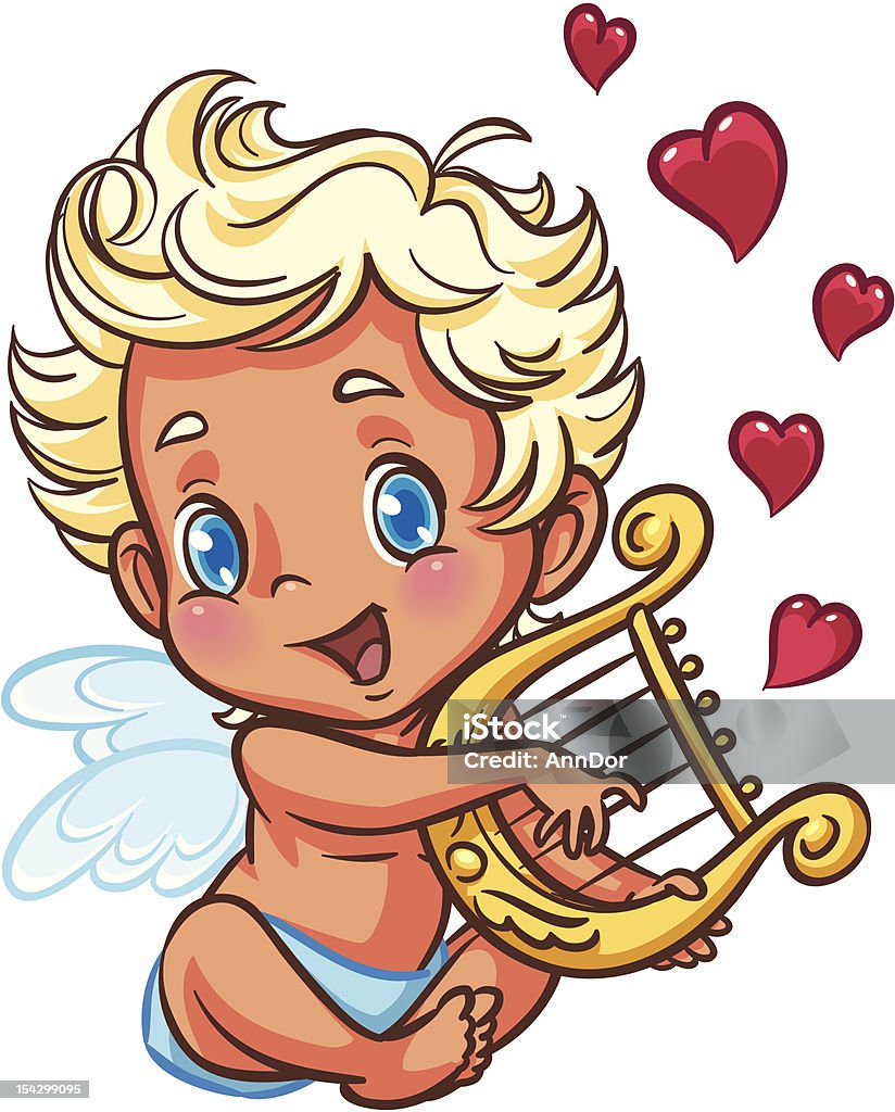 angel playing harp vector image of a cute angel playing his harp, good for decorating St. Valentine's Day card or any other event involving angels (like wedding) Harp stock vector