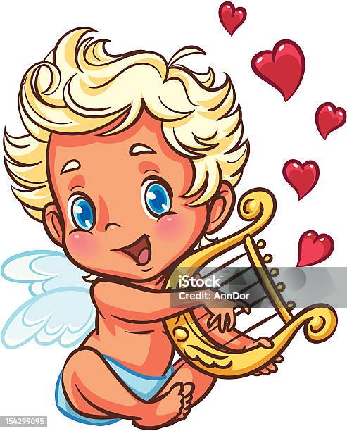 Angel Playing Harp Stock Illustration - Download Image Now - Harp, Cupid, Angel