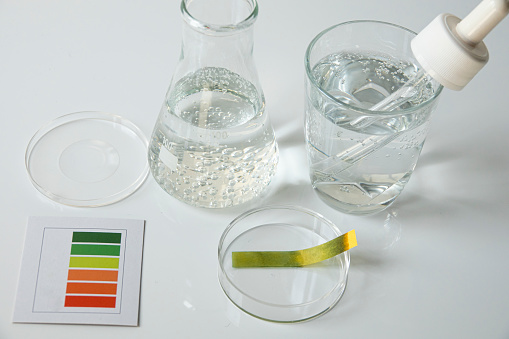 Ph test of water acidity, closeup